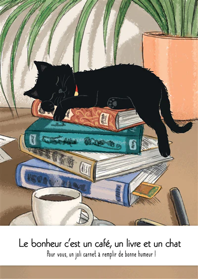 Carnet Le bonheur c'est un café, un livre et un chat