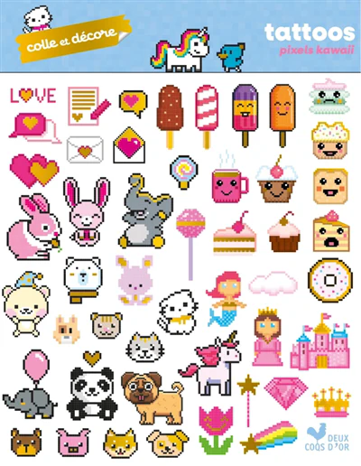 Colle et décore - Tattoos pixels kawaii